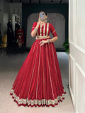 Red chiffon Bandhej print Gota Patti lace work lehenga choli