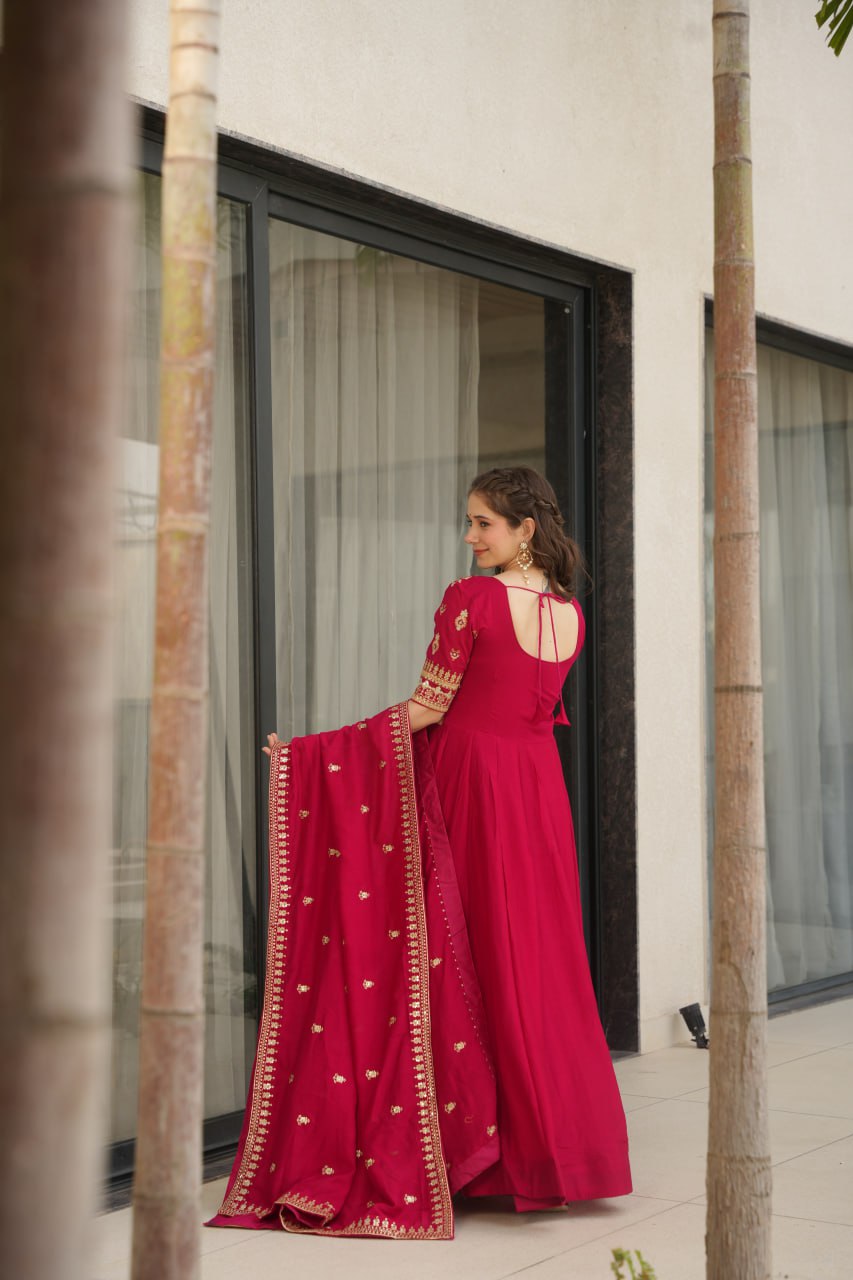 Aadishri pink silk sequins embroidered gown