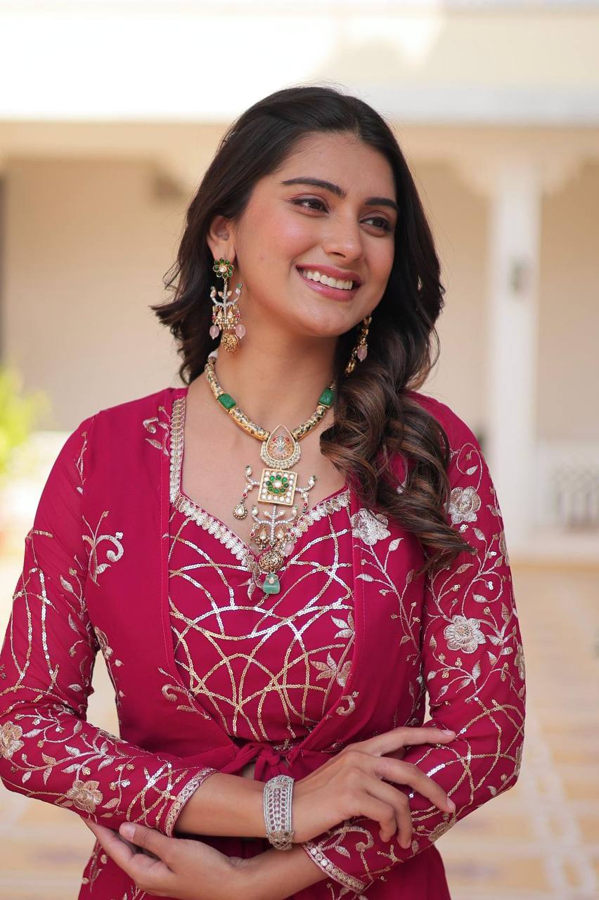 Georgette embroidered Aanshi designer shrug outfit set