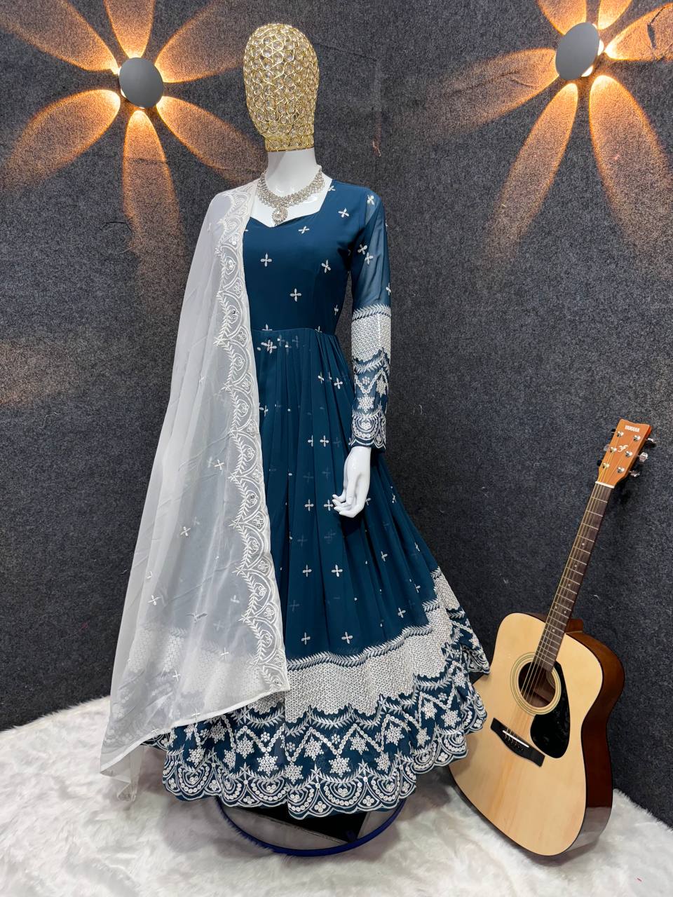 Blue georgette embroidered Nivriti designer Anarkali suit