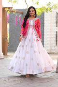 Eesha chinon sequence leheriya jacket and long gown set