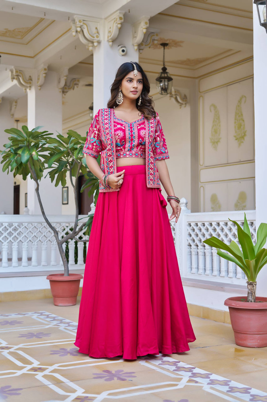 Devisha pink Vichitra silk lehenga choli with embroidered koti