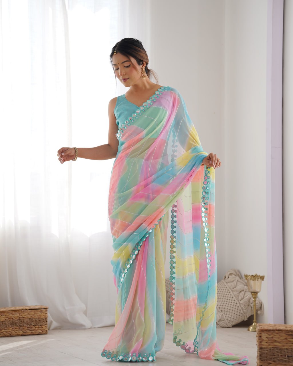 Multicolor georgette mirror work Isha designer saree
