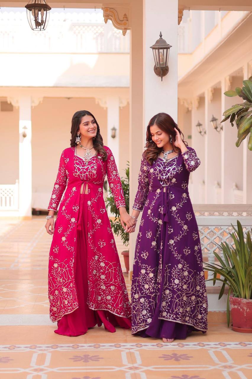 Georgette embroidered Aanshi designer shrug outfit set