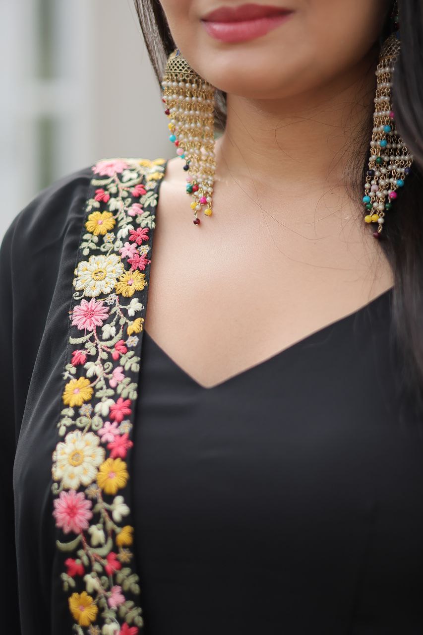 Black georgette embroidered Sathvika designer Anarkali suit