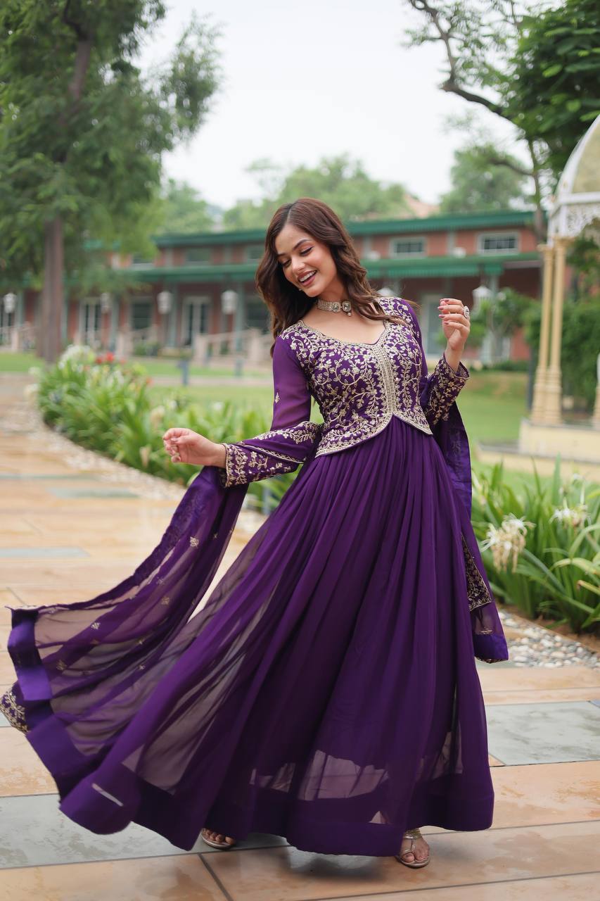 Purple georgette embroidered Parthavi designer Anarkali gown