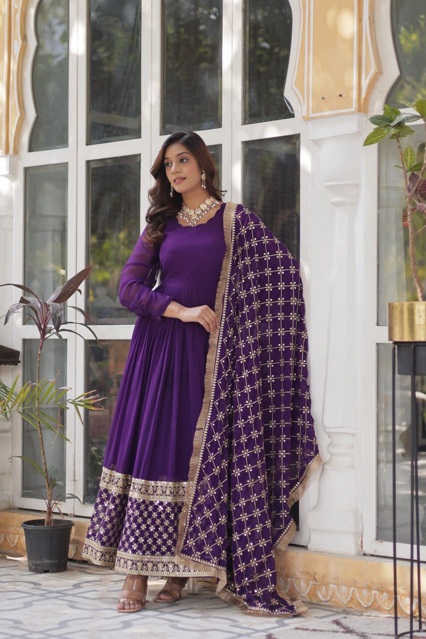 Avishka purple embroidered anarkali gown set