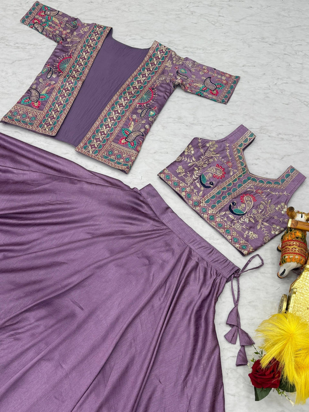Devisha designer silk lehenga choli with embroidery koti set