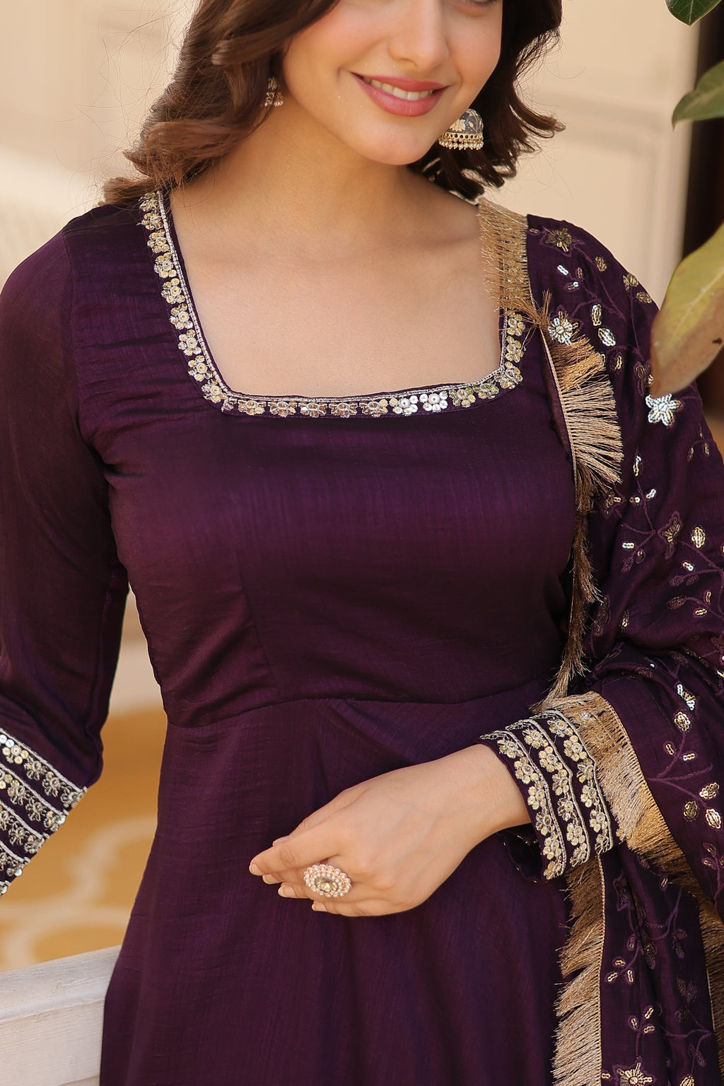 Purple Vichitra silk Aparajita designer Anarkali gown