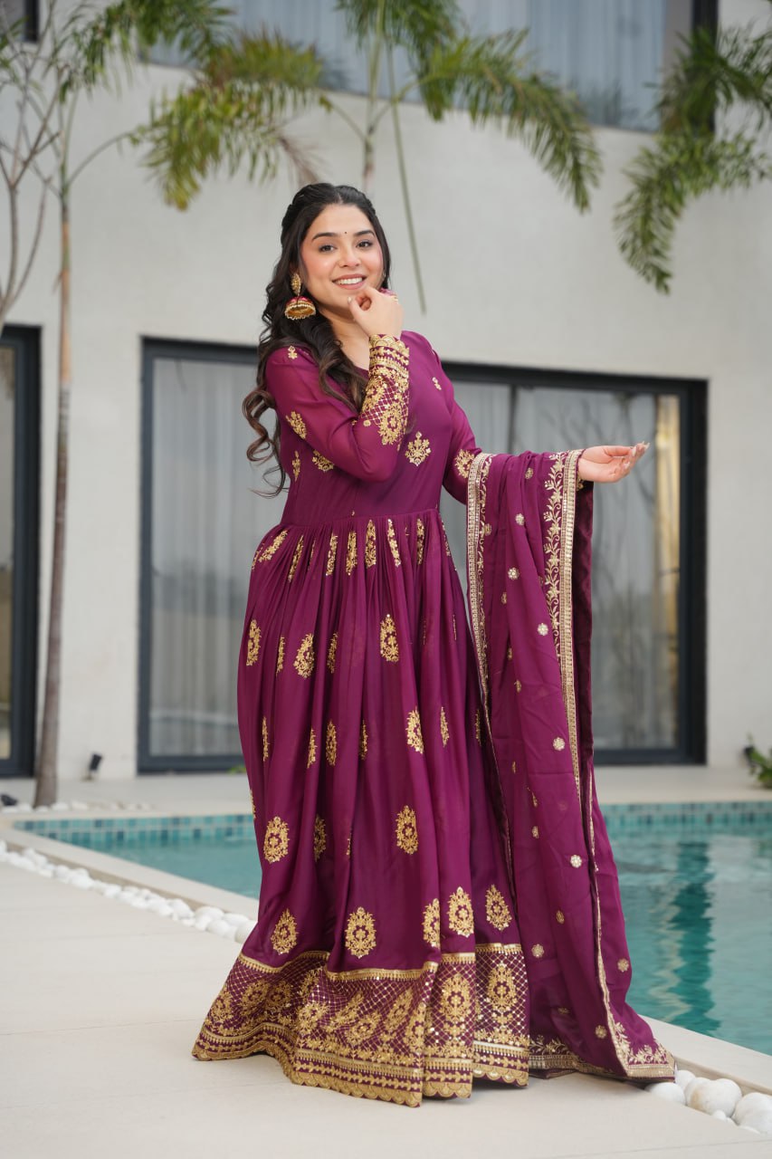 Rudrika purple georgette embroidery gown