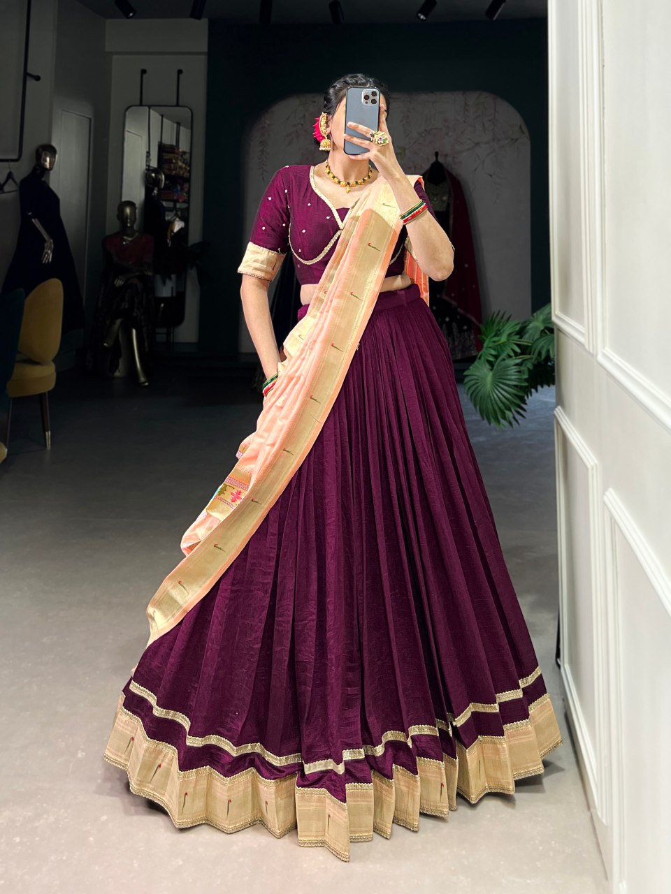 Ahalya silk purple paithani laced lehenga choli