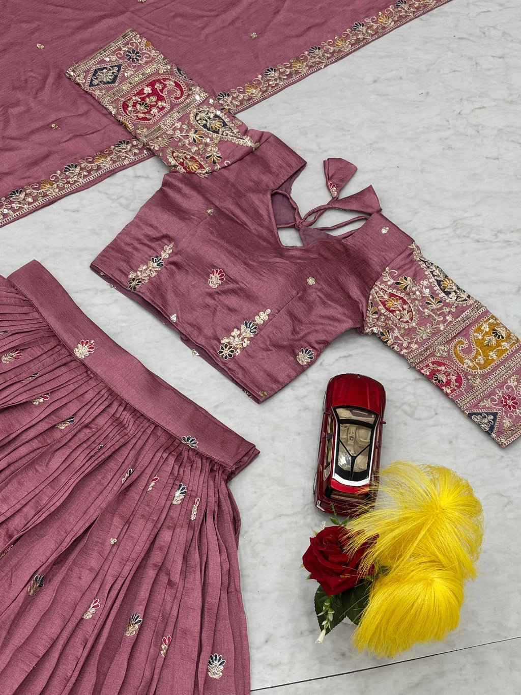 Raji mauve pink Vichitra silk lehenga choli with sequins thread embroidery and dupatta