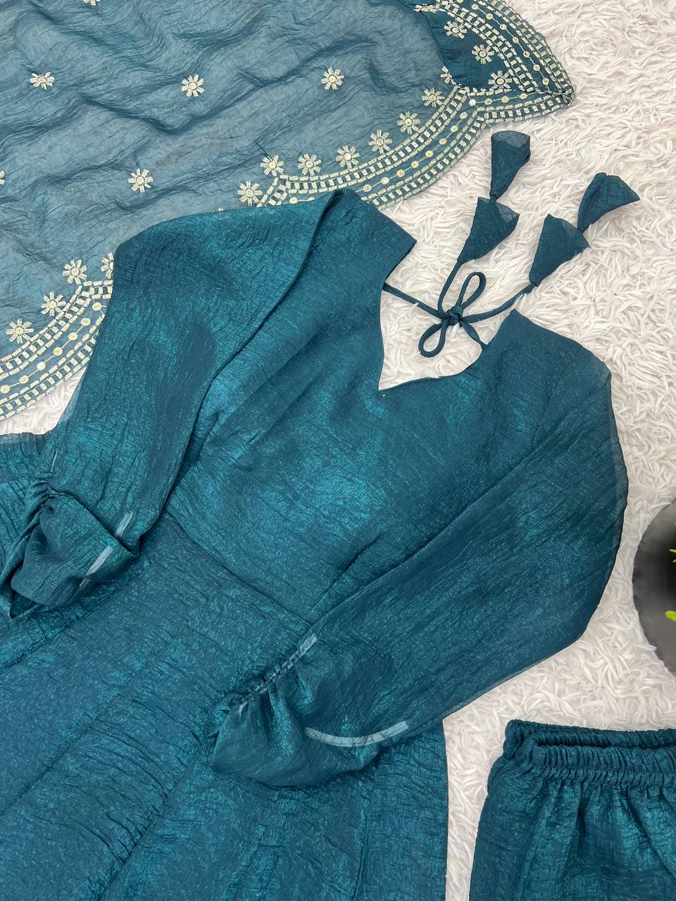 Green Fandy silk Tiya designer Anarkali suit