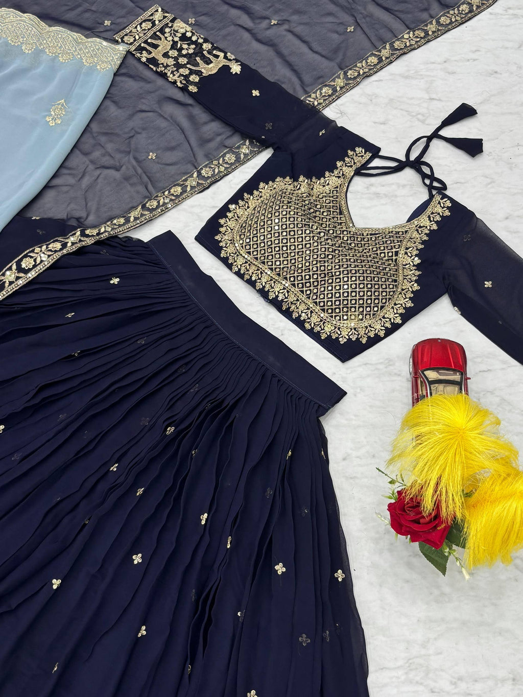 Navy Blue Fox Georgette Heavy Embroidered Designer Lehenga Choli with Dupatta