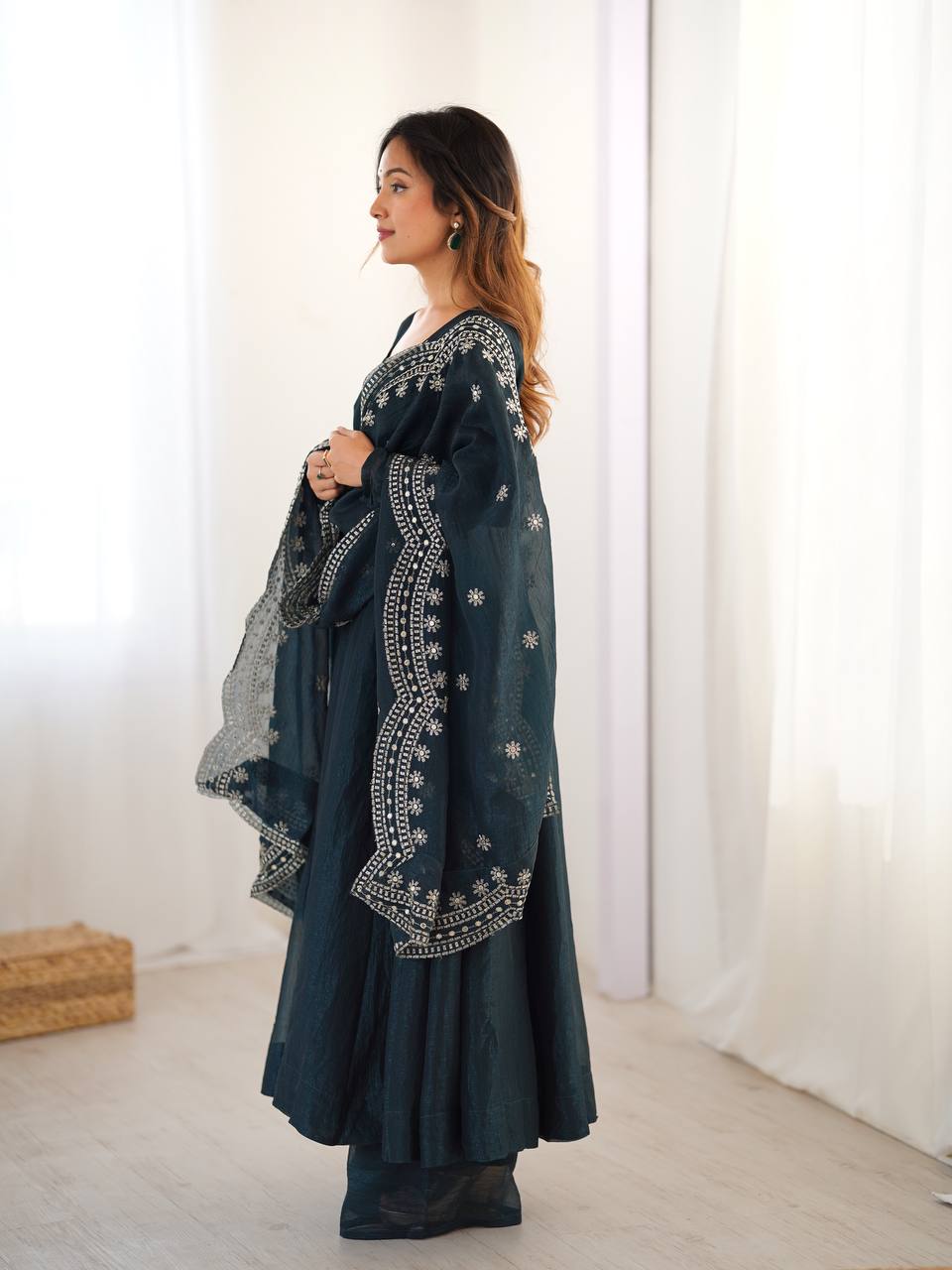 Green Fandy silk Tiya designer Anarkali suit