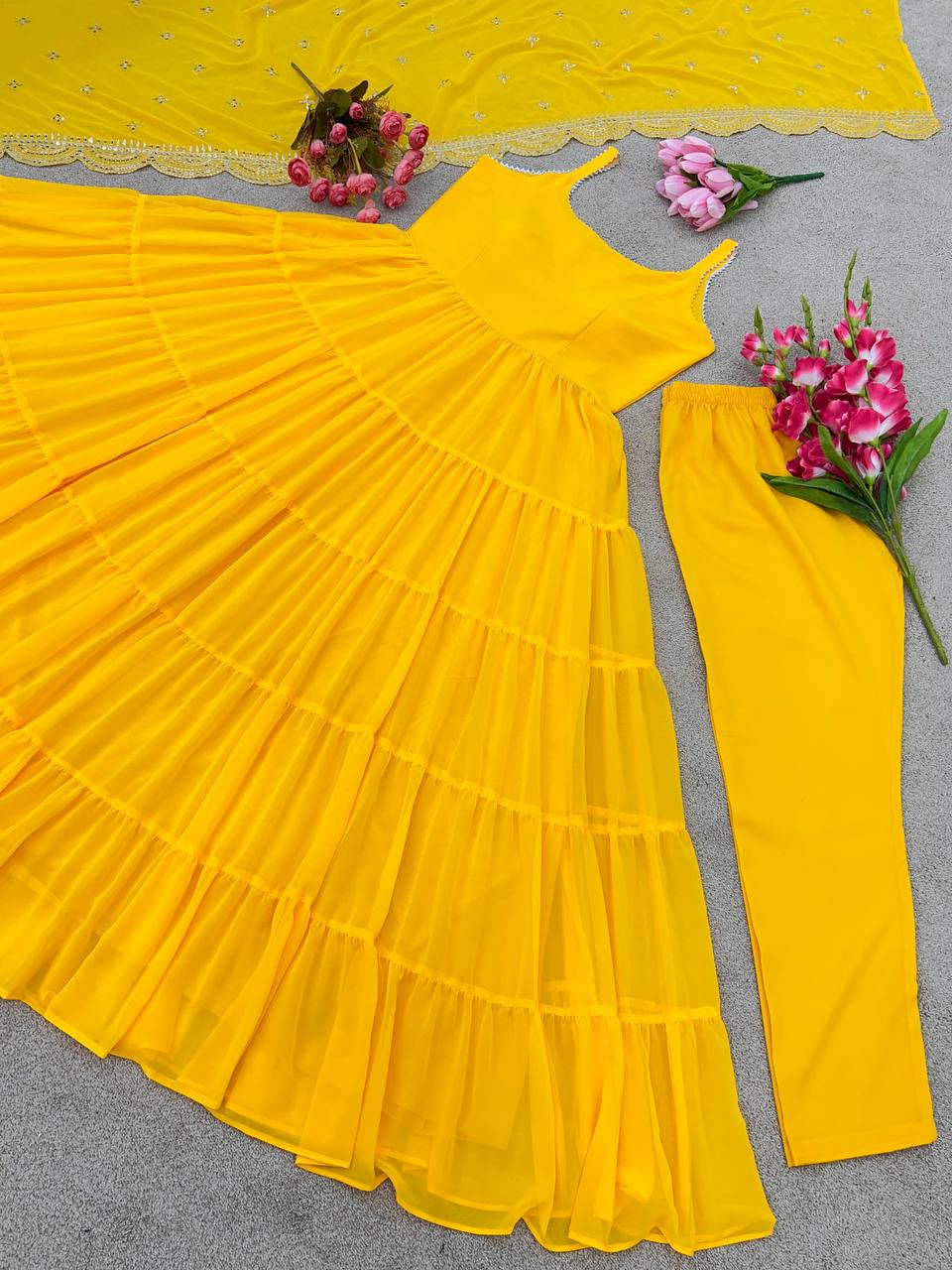 Devayani yellow georgette anarkali gown set