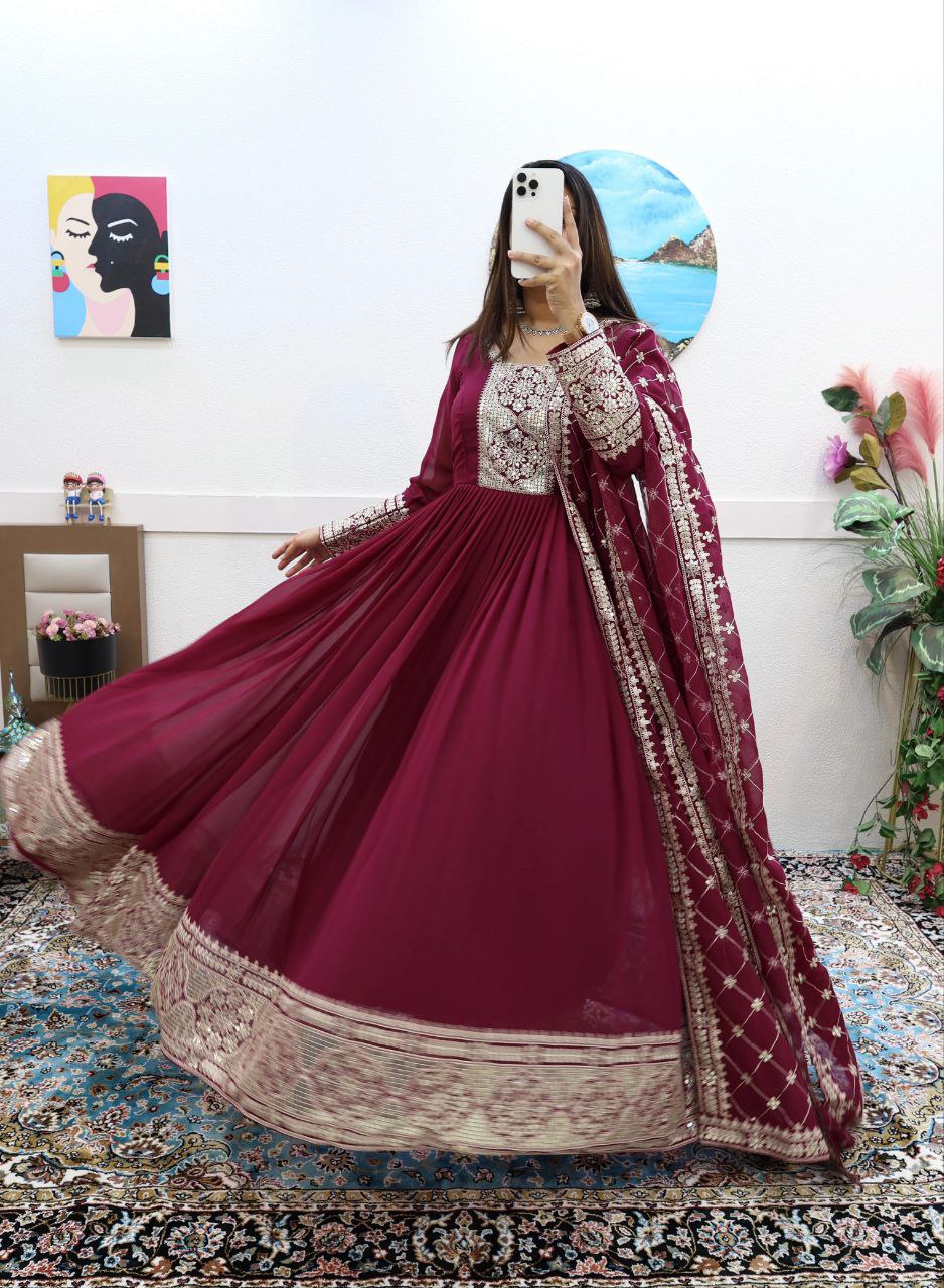 Brindha maroon georgette anarkali gown set
