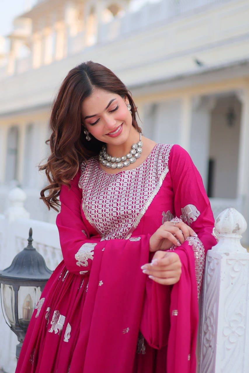 Pink georgette embroidered Veronika designer Anarkali gown