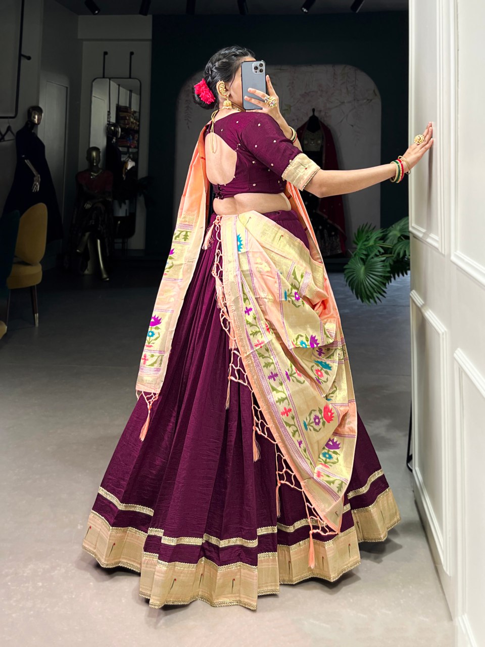 Ahalya silk purple paithani laced lehenga choli