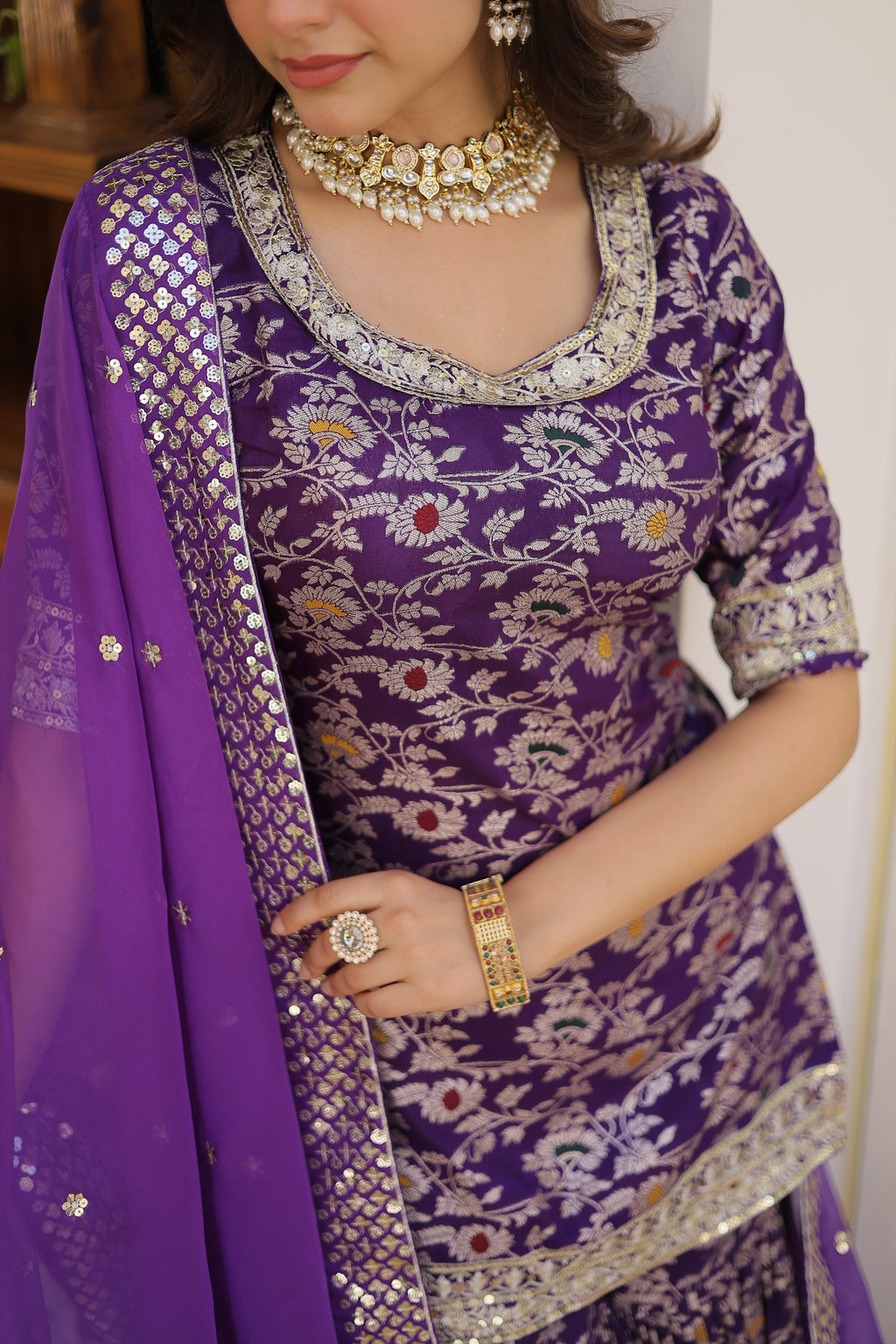Wine viscose embroidered Krishnapriya designer gharara suit