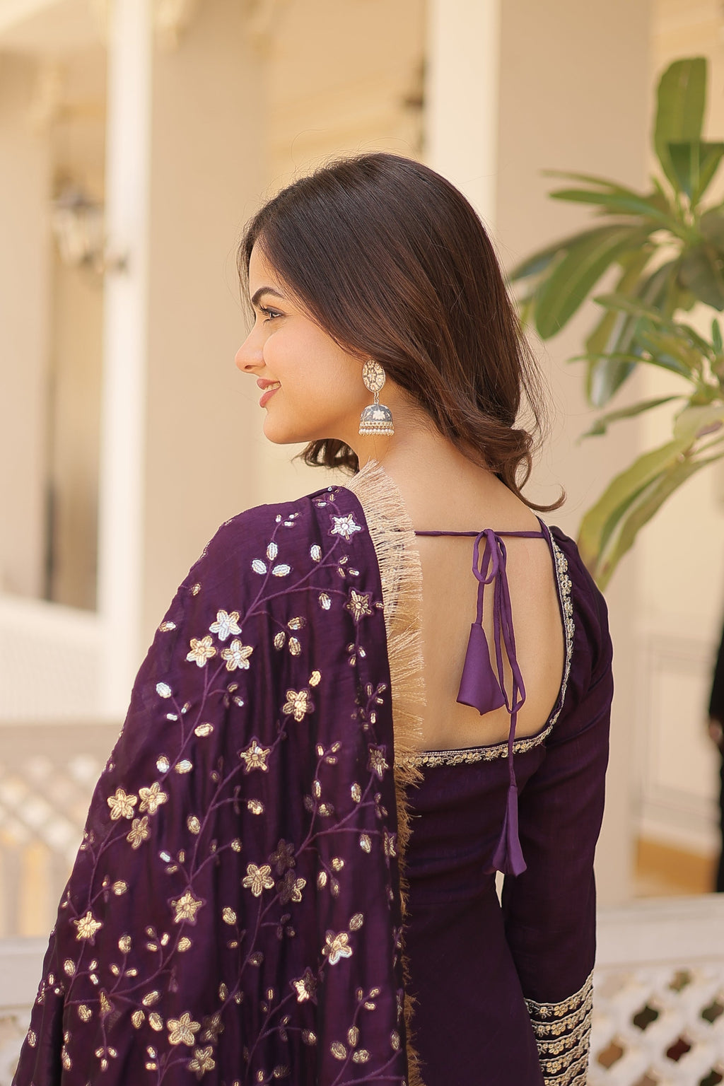 Purple Vichitra silk Aparajita designer Anarkali gown