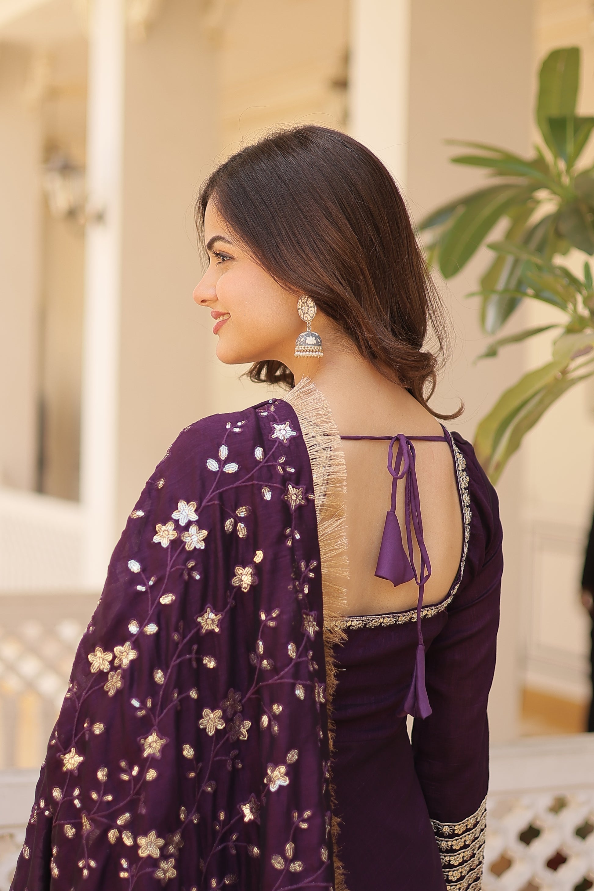 Purple Vichitra silk Aparajita designer Anarkali gown