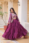 Maanvi purple festive wear embroidered lehenga choli with koti