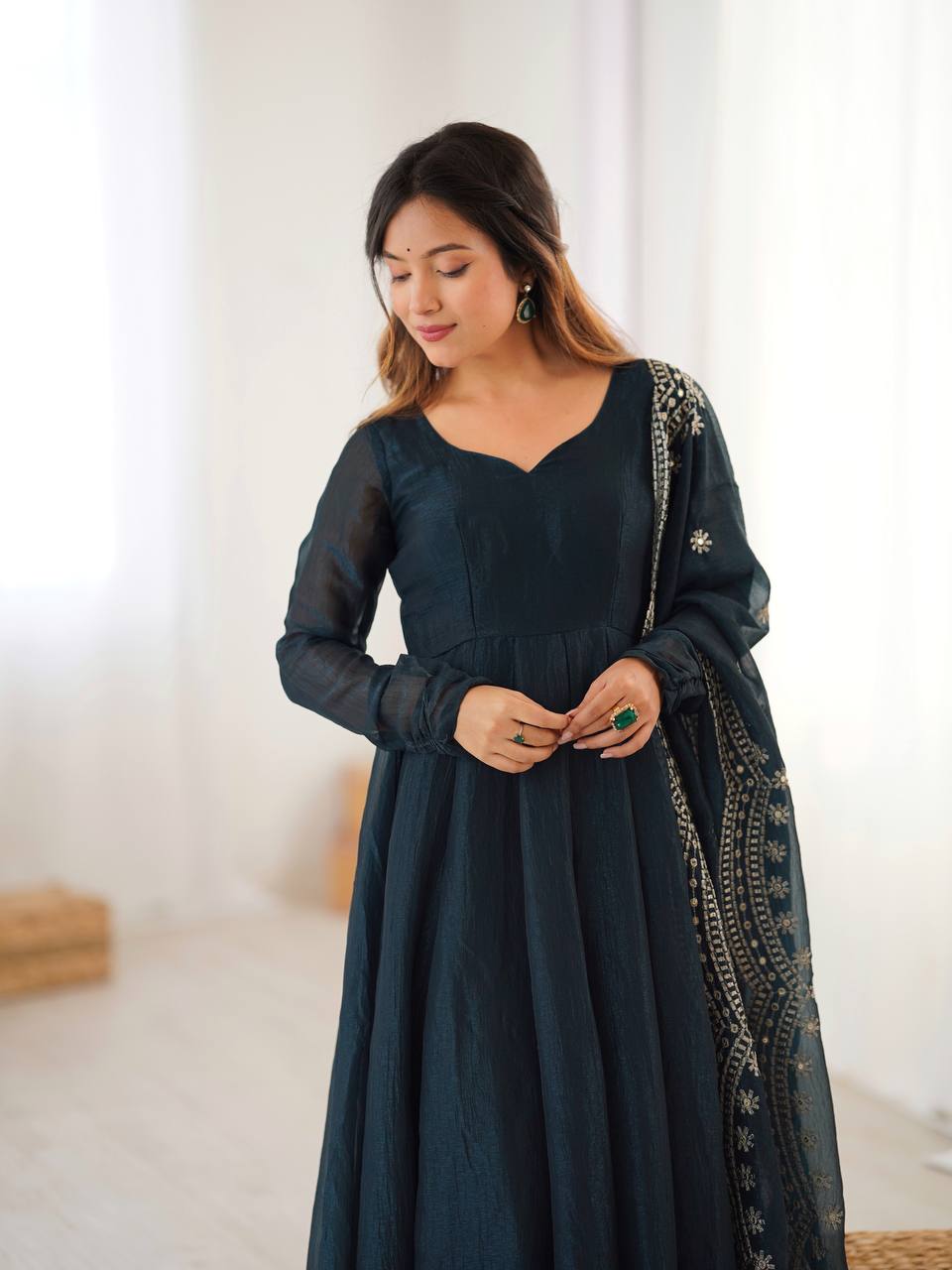 Green Fandy silk Tiya designer Anarkali suit