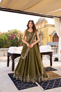Zarakh olive green crush silk lehenga choli with sequins and thread embroidery work