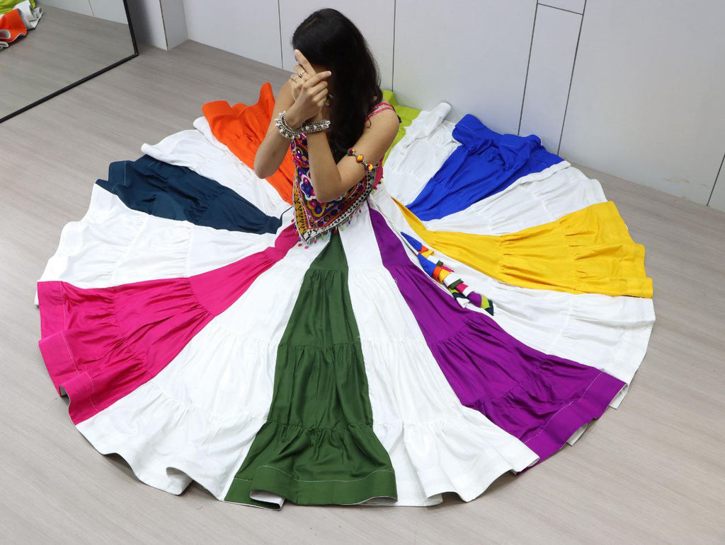 Multicolor rayon cotton frill Kutchi mirror work lehenga with blouse