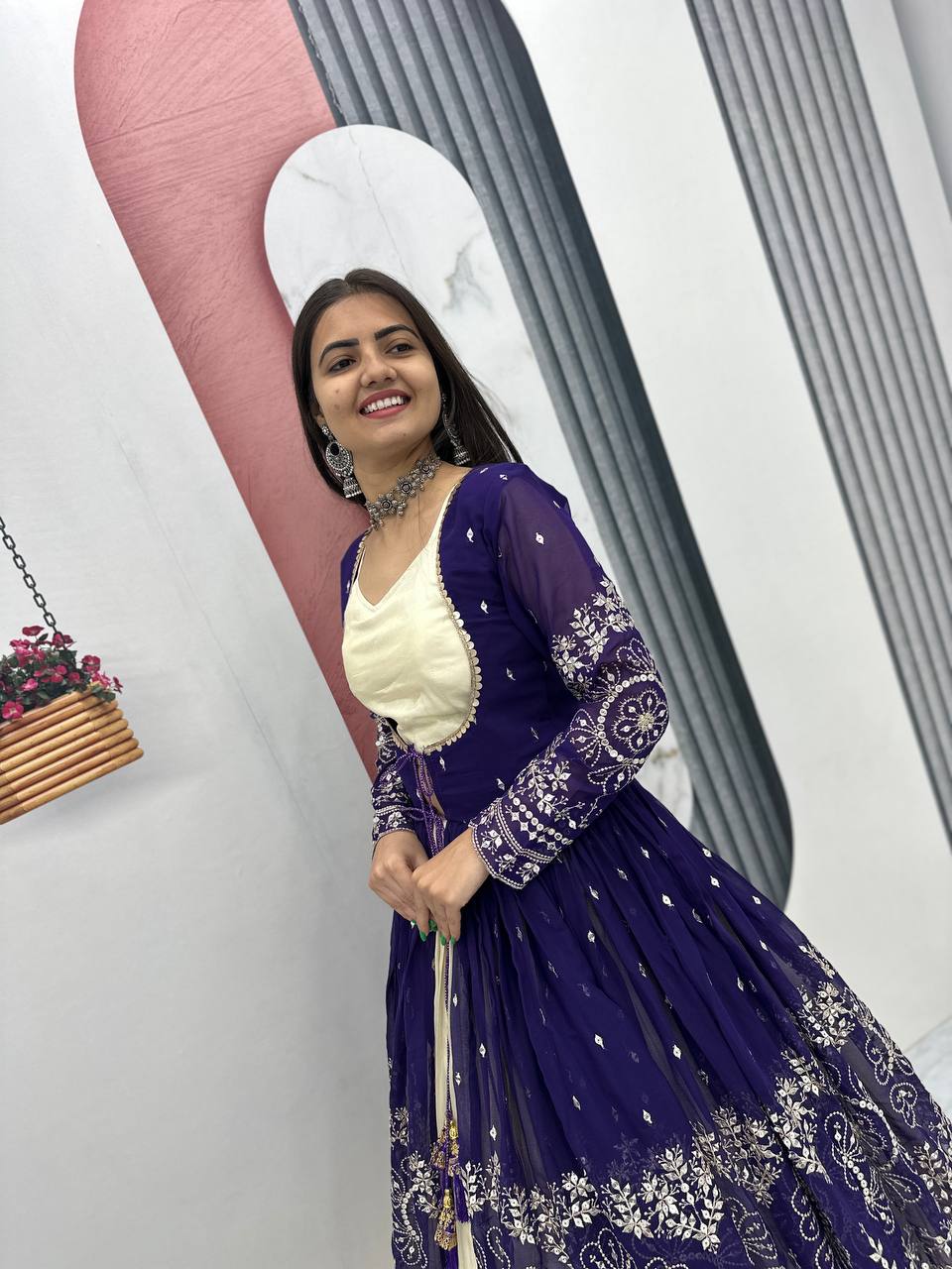 Tulika navy blue Cosmos silk lehenga choli with heavy thread and sequins work with shrug