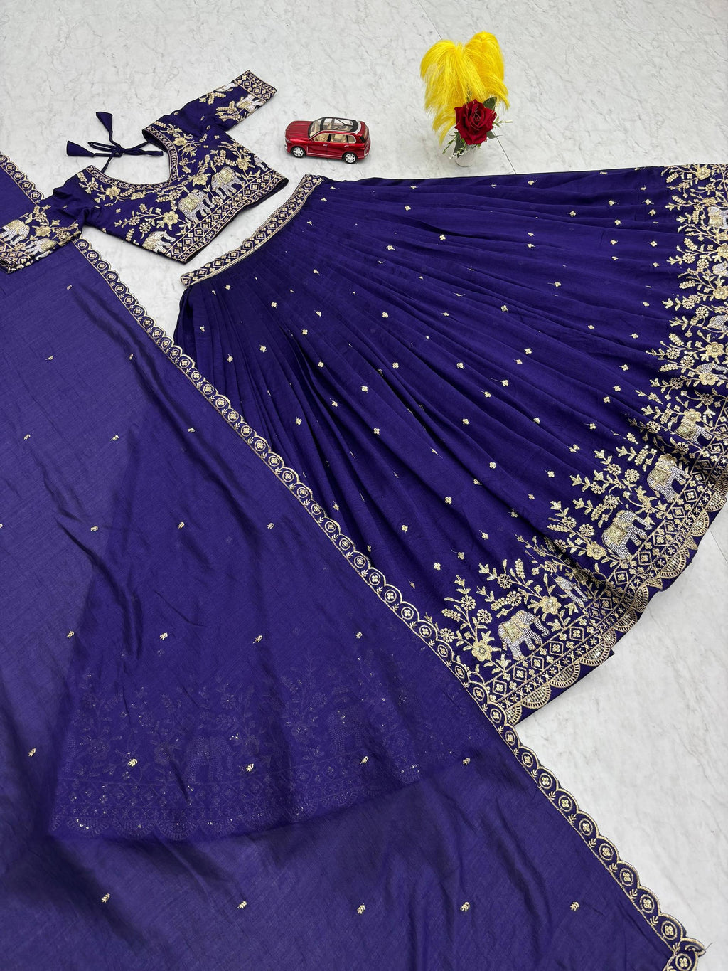 Gopi navy blue Vichitra silk lehenga choli with embroidery sequins thread work