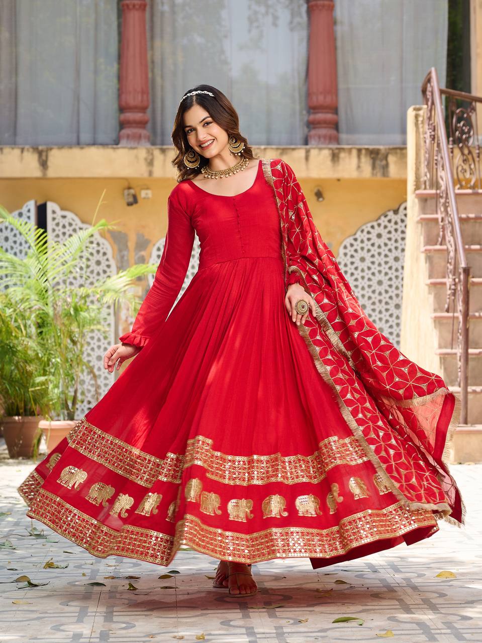 Pragnika Pure Silk Embroidered Gown with Dupatta