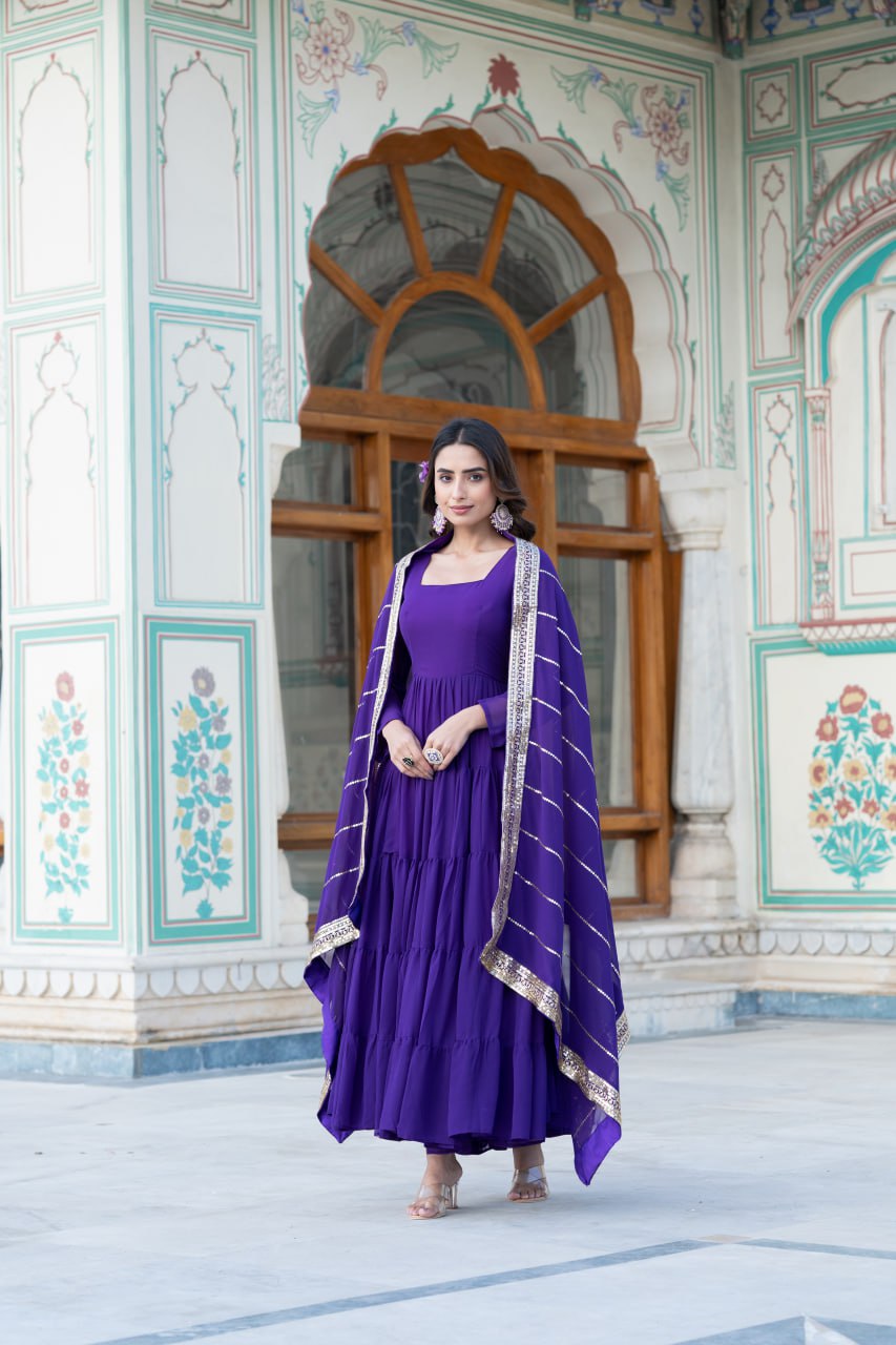 Dakshayani purple georgette anarkali gown set