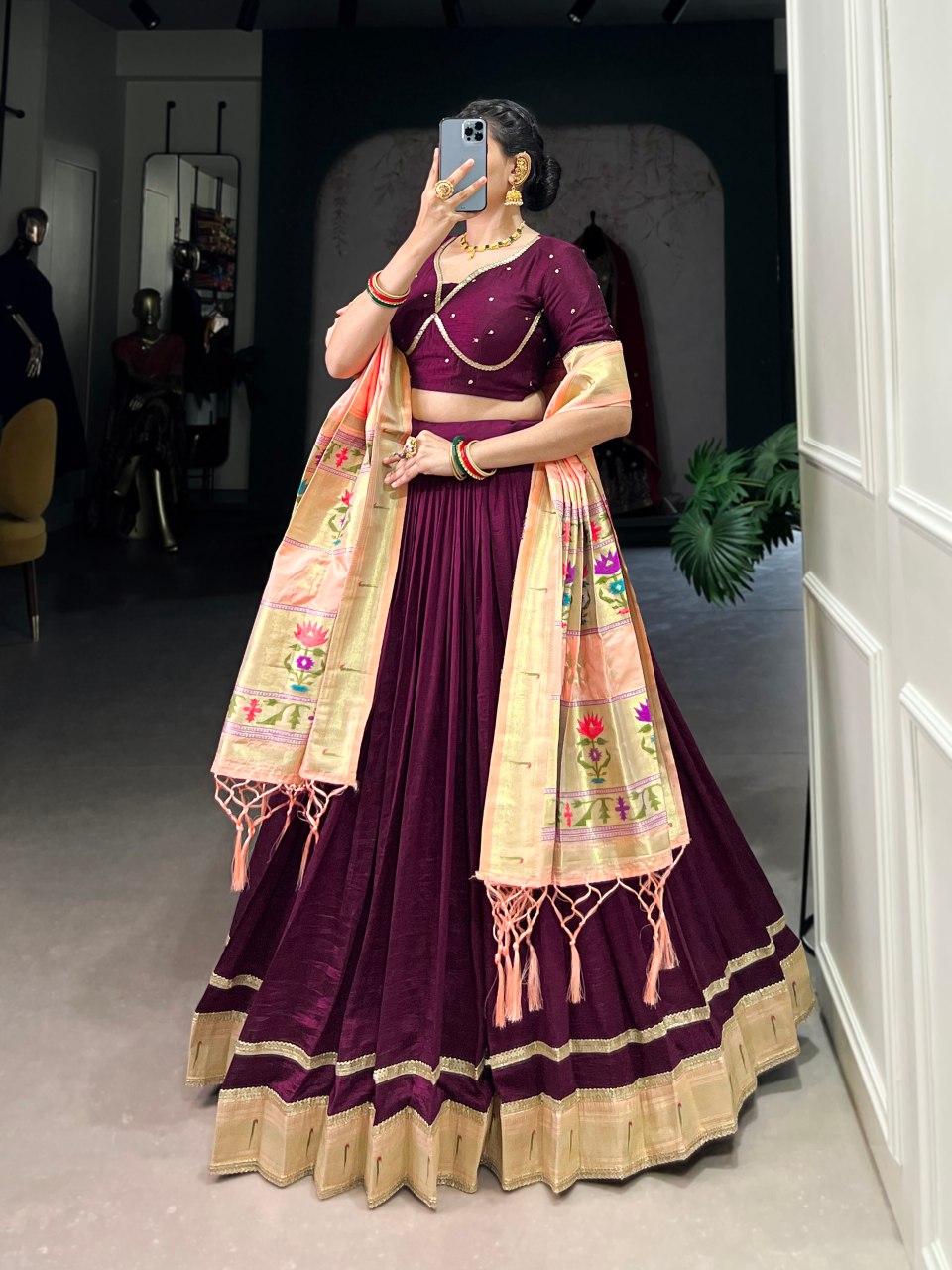 Ahalya silk purple paithani laced lehenga choli