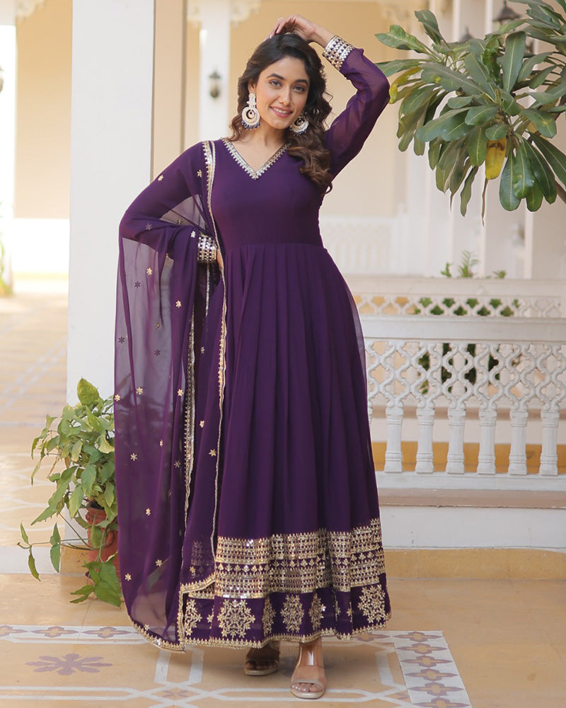 Pristine pizzazz sequined georgette flare suit set