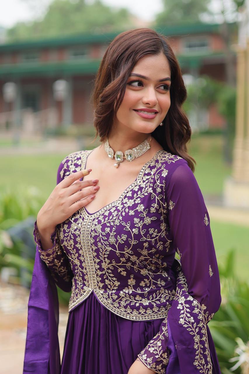 Purple georgette embroidered Parthavi designer Anarkali gown