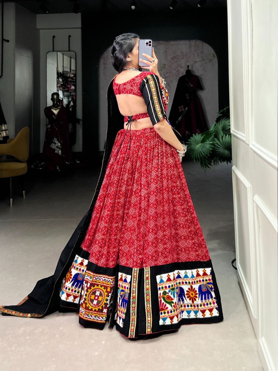 Black festive wear rayon lehenga choli with mirror embroidery