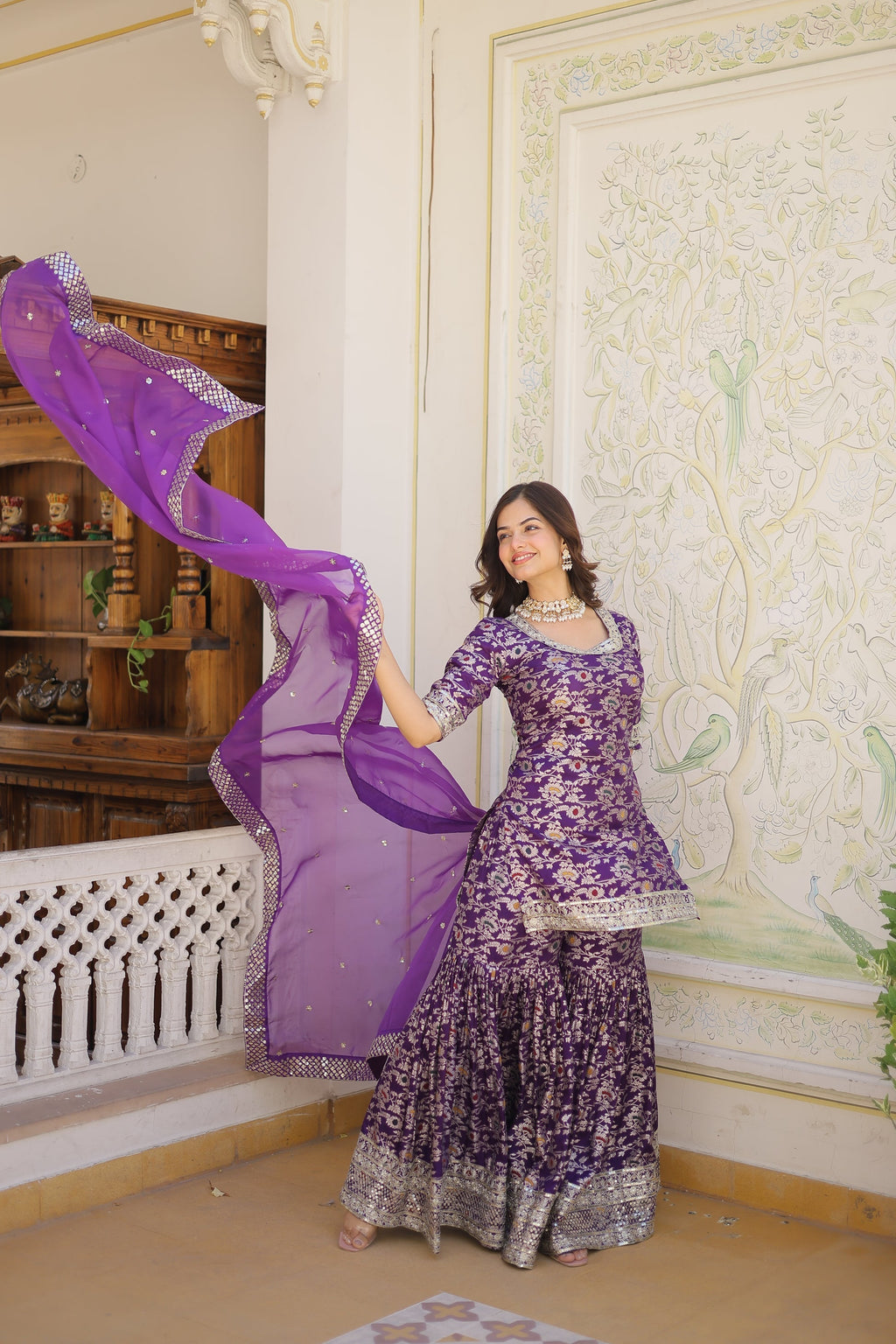 Wine viscose embroidered Krishnapriya designer gharara suit
