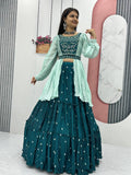Malti teal green chinon embroidered crop top lehenga with nazmin dupatta and belt