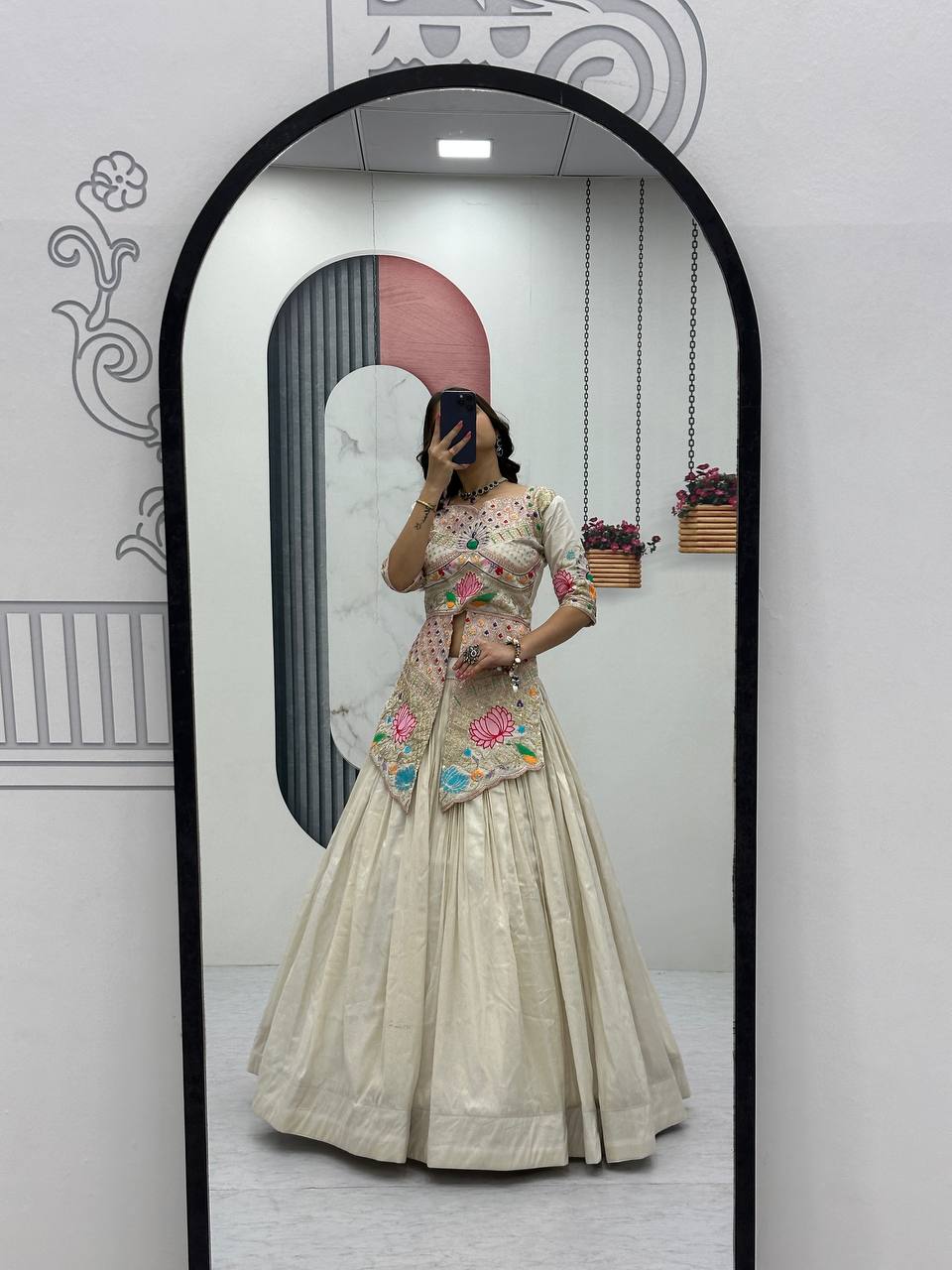 Neerja off-white Cosmos silk crop top lehenga choli with embroidery and sequins work