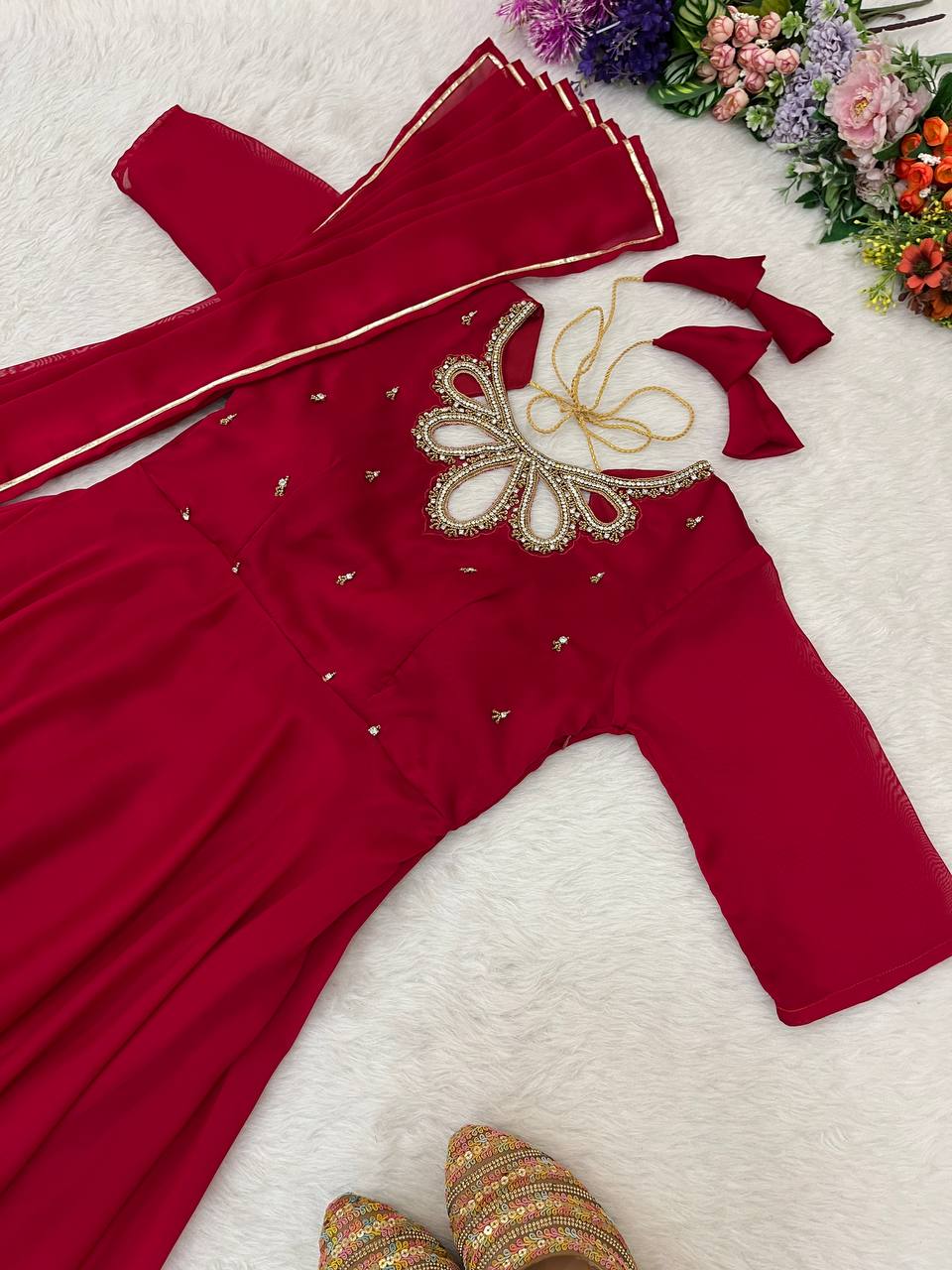 Samiksha red georgette embroidered Anarkali gown set