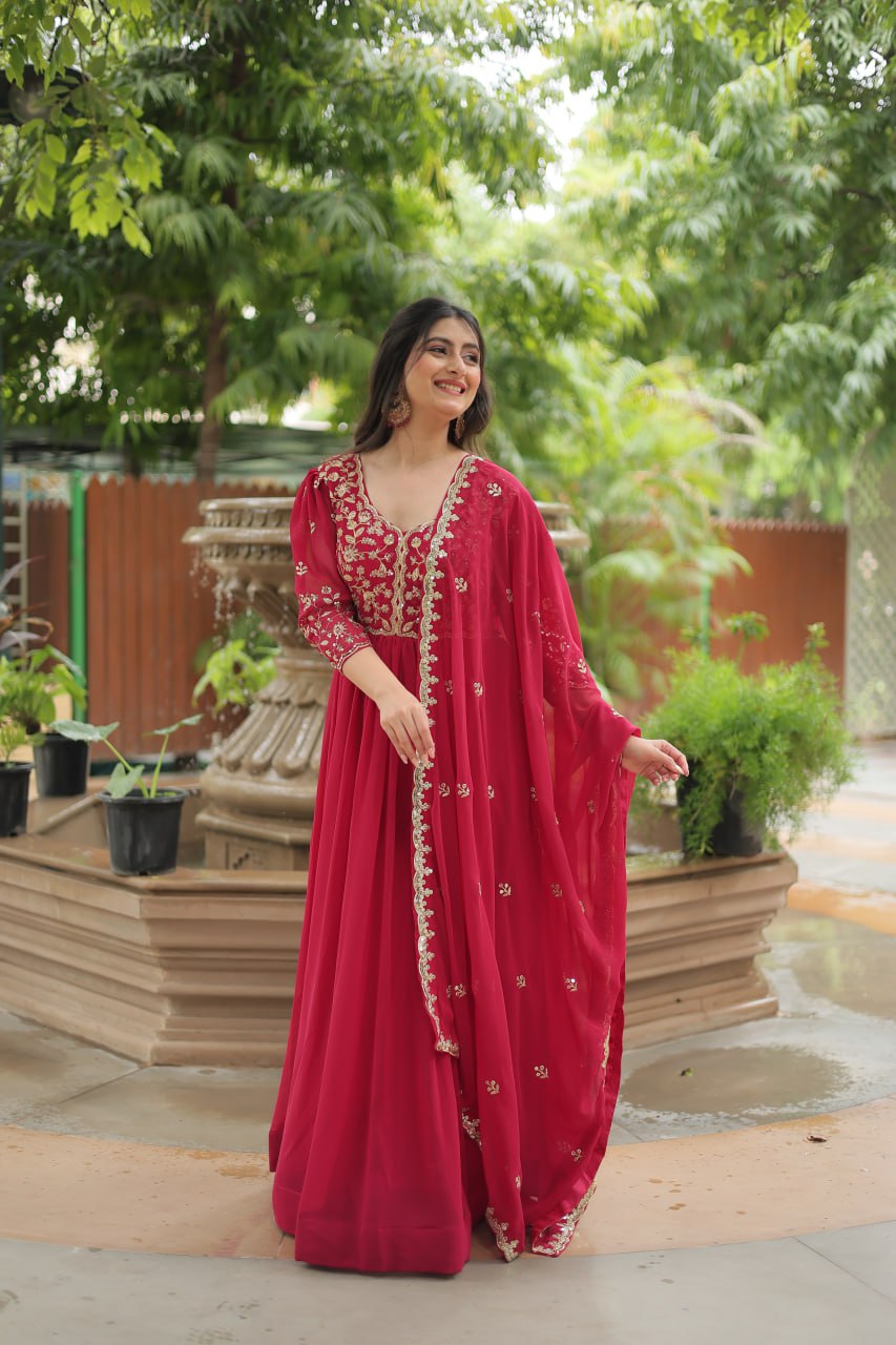 Pink embroidered Jiyanshi designer Anarkali gown