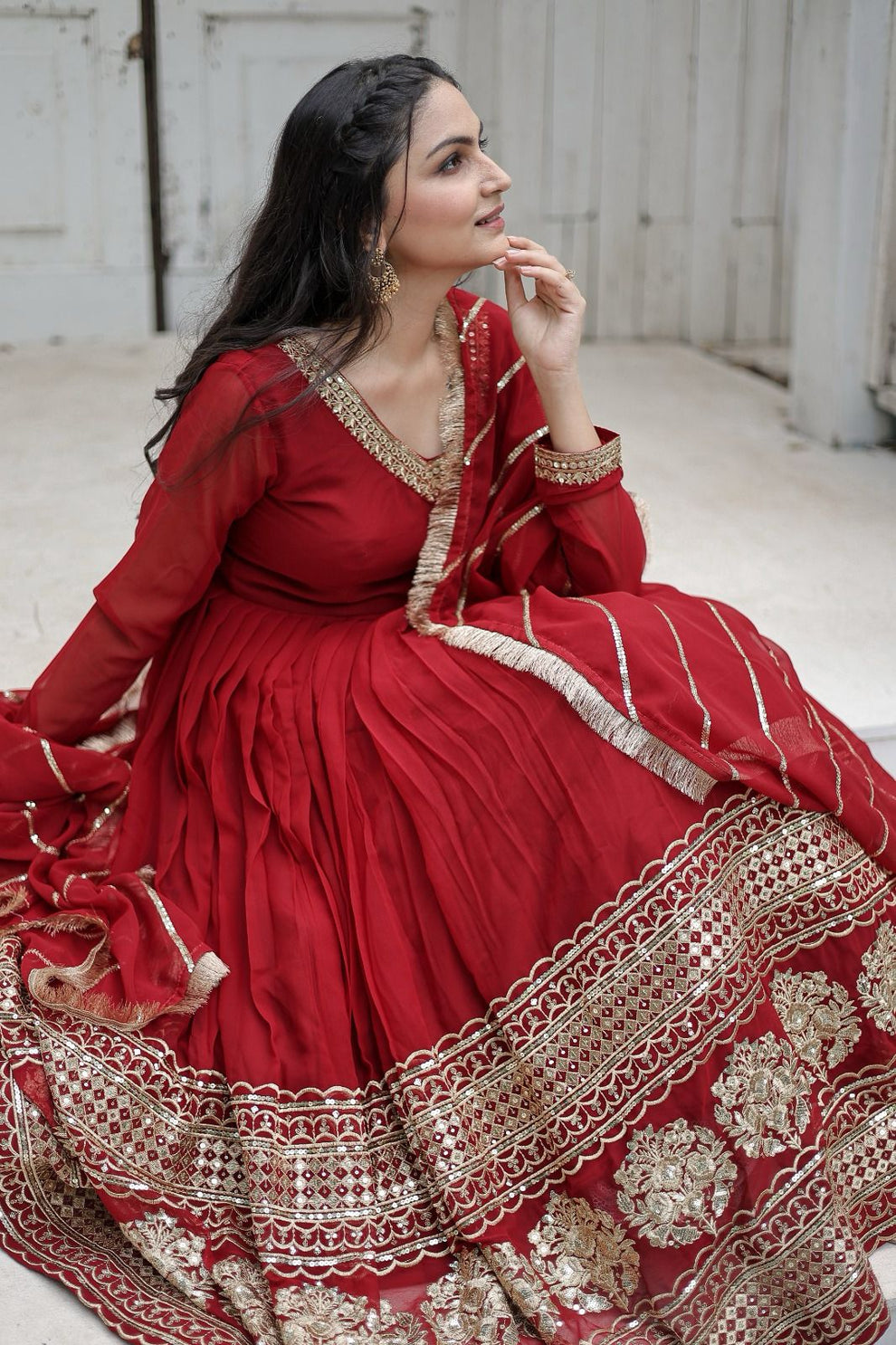 Red georgette Vritika designer Anarkali gown
