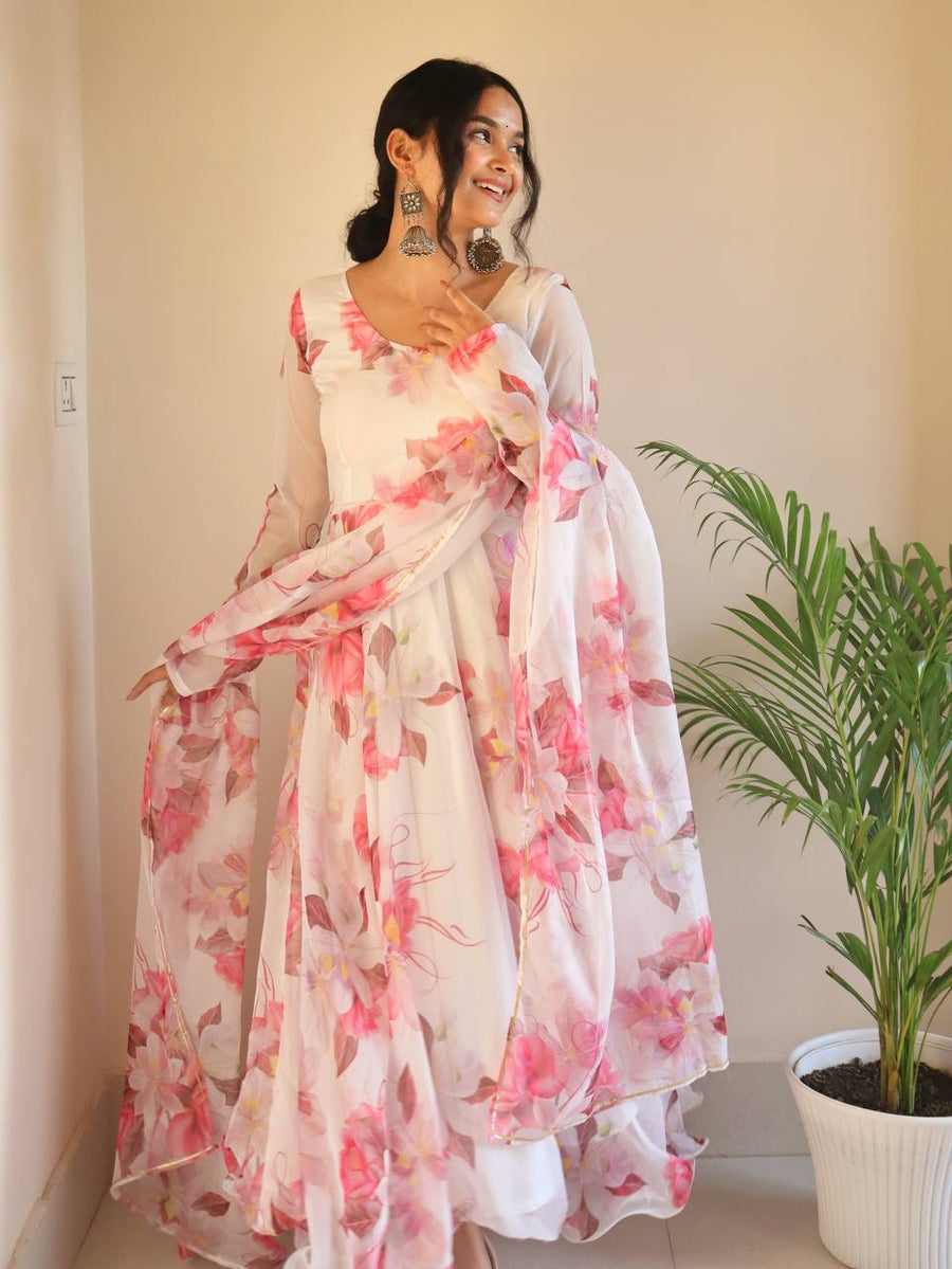 Mandodari elegance organza tebby silk anarkali gown set