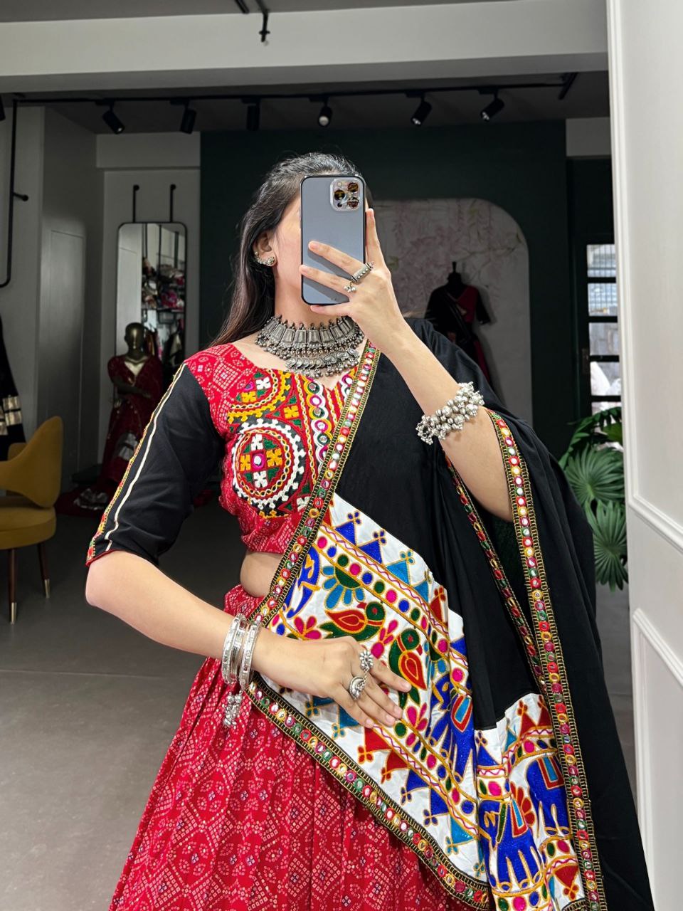 Black festive wear rayon lehenga choli with mirror embroidery