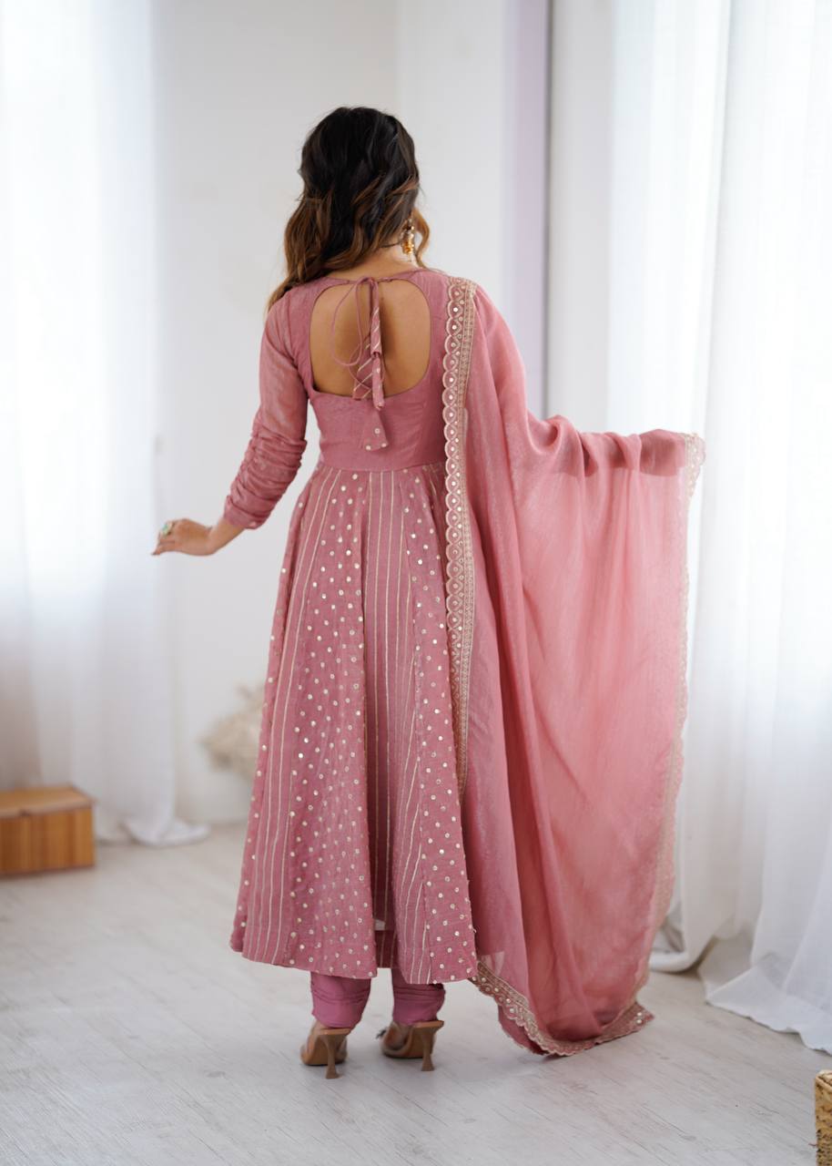 Peach festive wear embroidered Anarkali suit for women