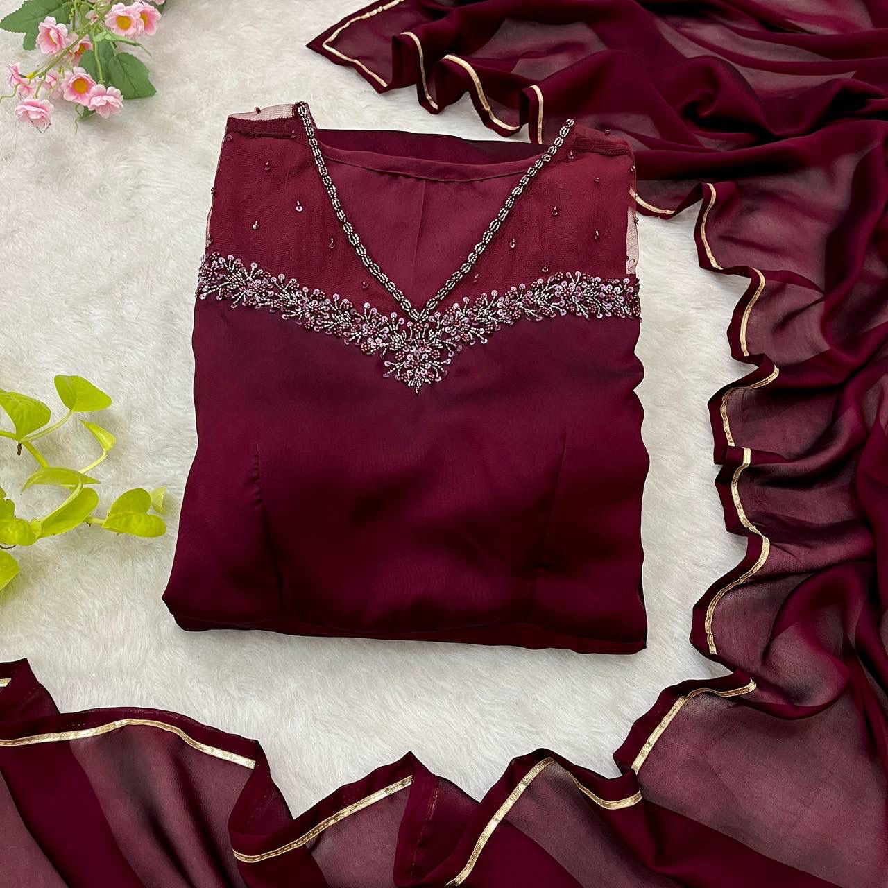 Wine georgette embroidered Manha designer Anarkali gown