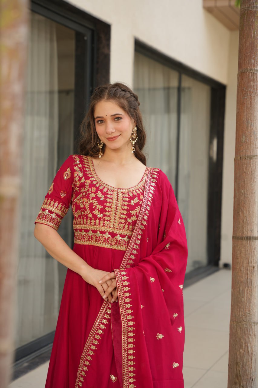 Aadishri pink silk sequins embroidered gown