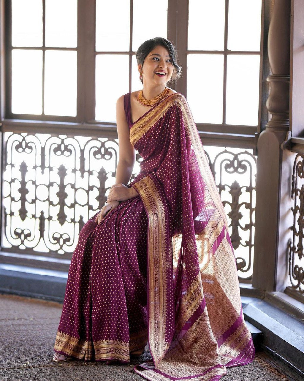 Purple Banarasi silk Shivika designer saree
